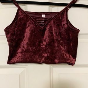 Wine red velvet crop top